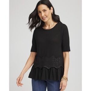 Chico's‎ Sequin Peplum 100% Linen Tee Black Size 1 Medium Boho Chic NWT $79.50